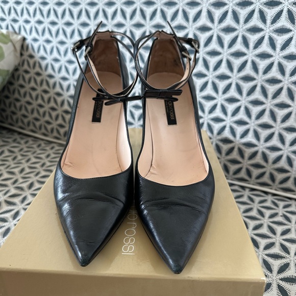 Sergio Rossi classic bow ankle heels black leather 39 - Picture 2 of 9